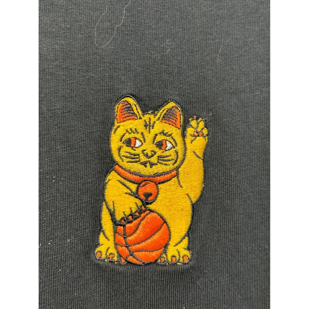 Adidas‎ T-Shirt Mens L Black Lucky Cat Basketball Graphic GE4703 Streetwear Tee
